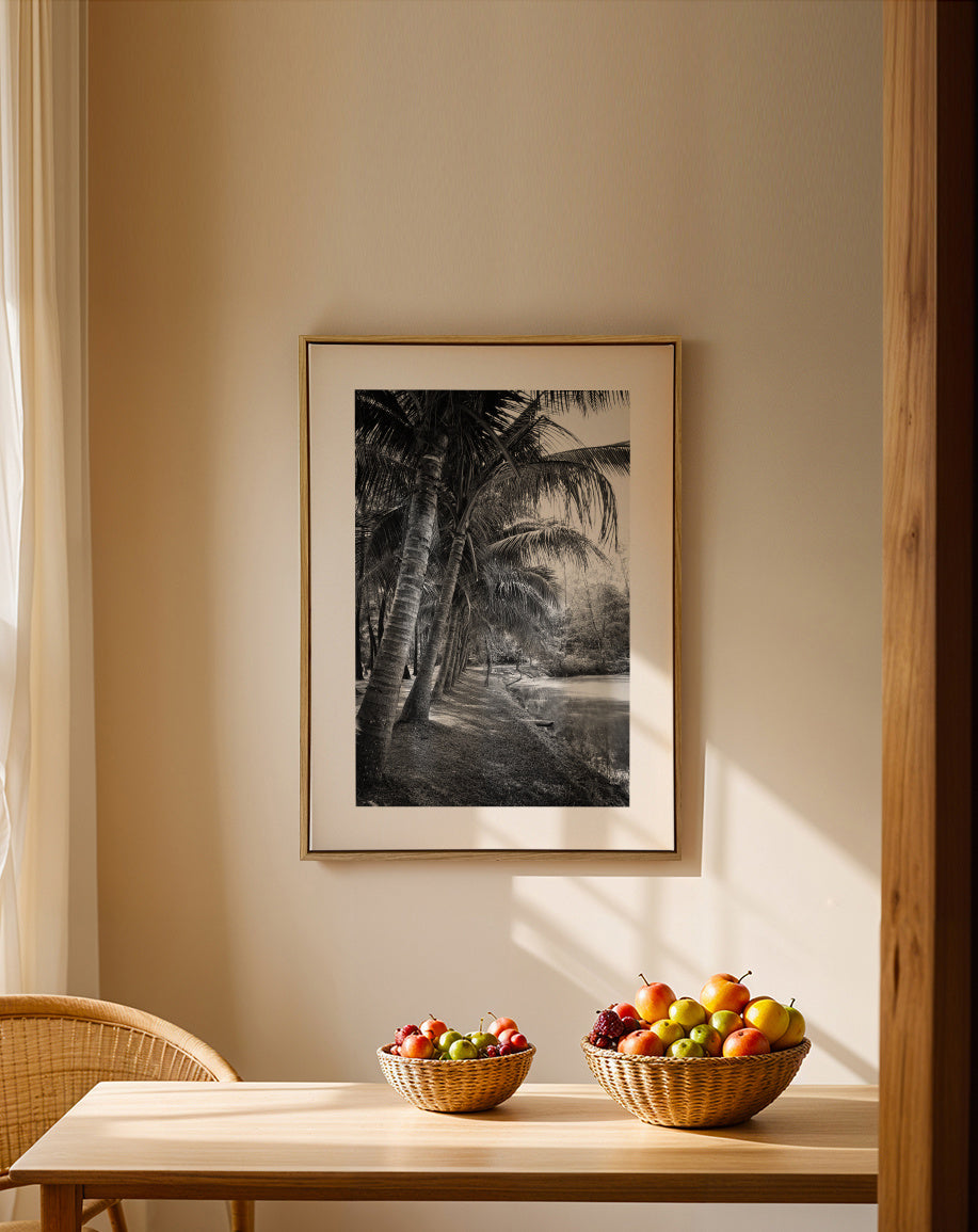 Coastal palm trees - Framed canvas in an interior