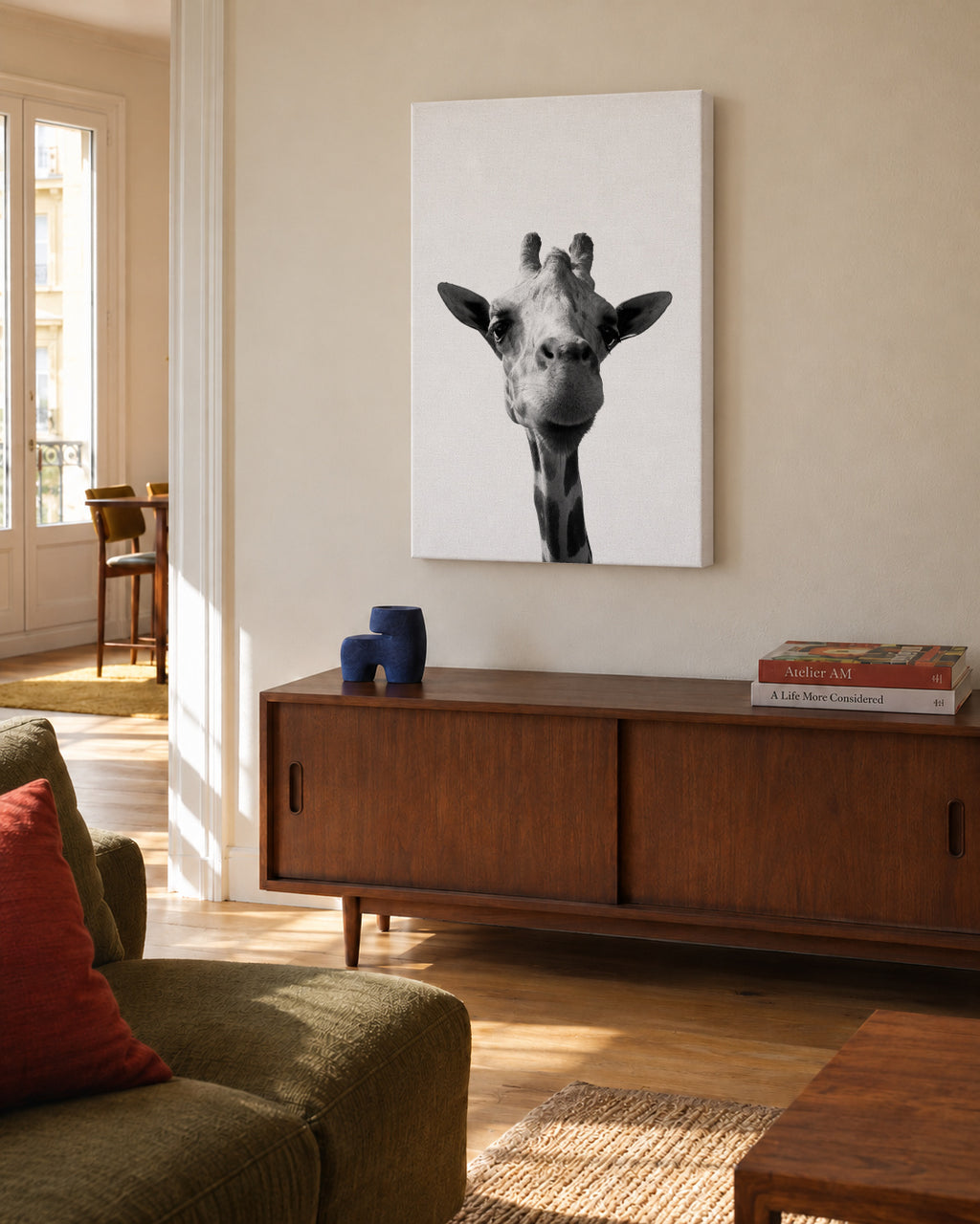 Happy giraffe - Unframed canvas in an interior