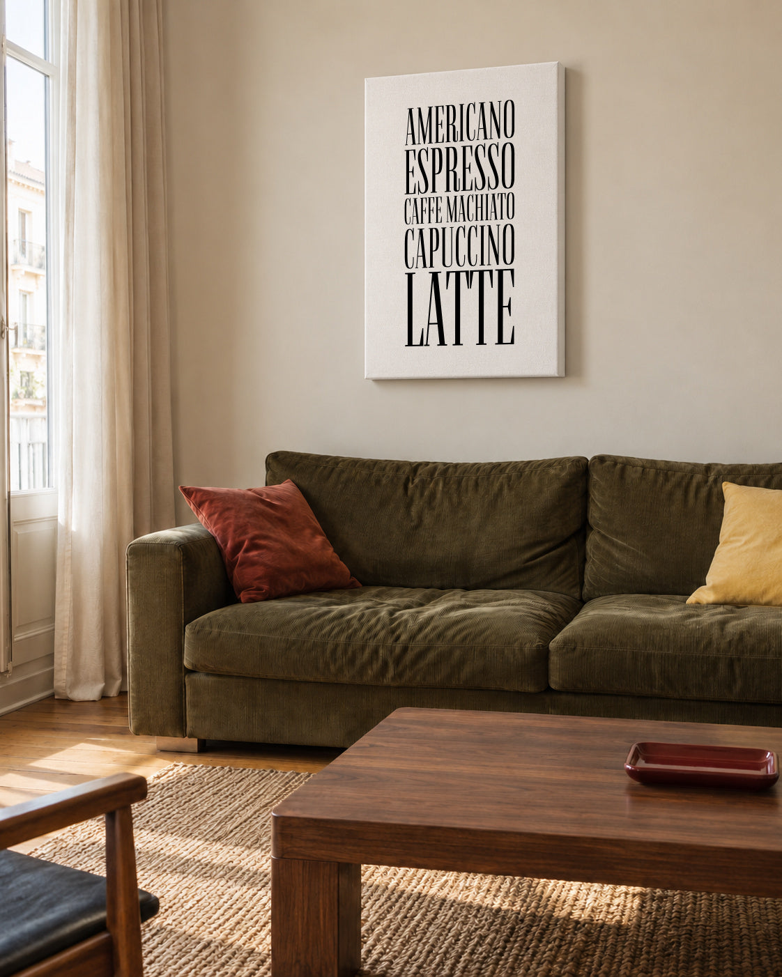 Coffee types - Unframed canvas in an interior