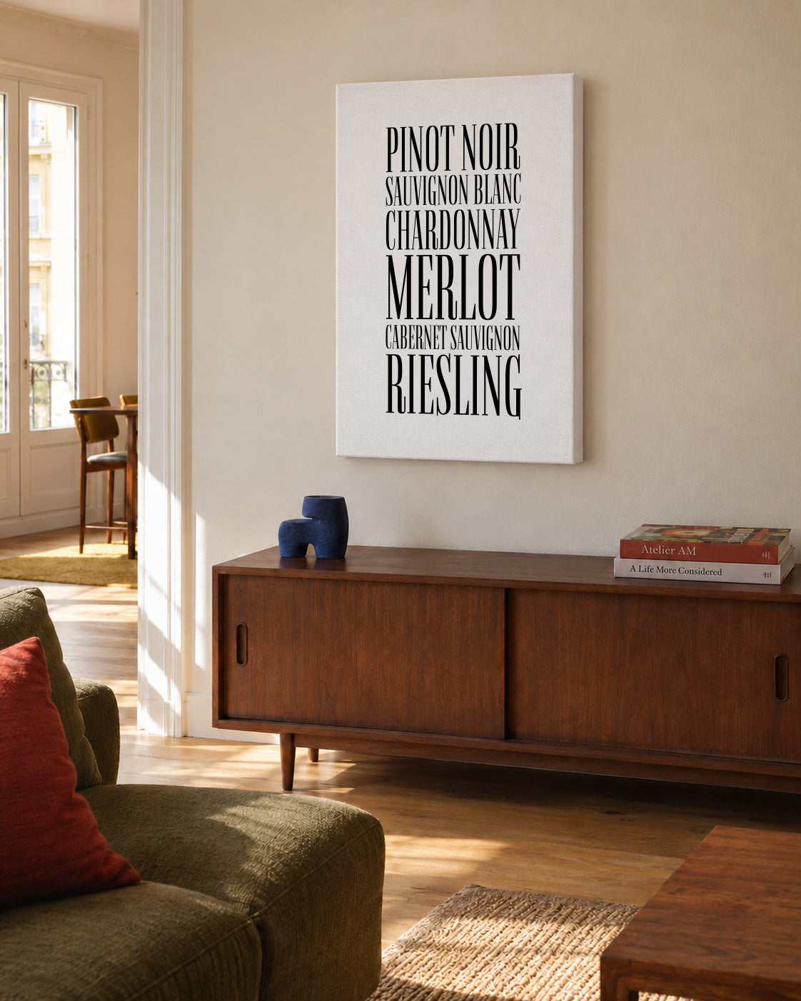 Wine types - Unframed canvas in an interior
