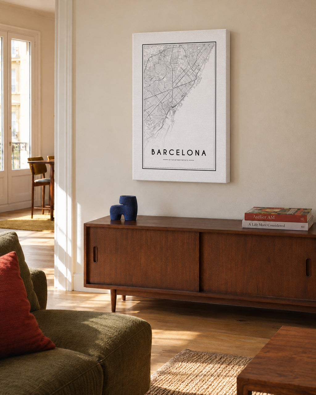 Barcelona map - Unframed canvas in an interior