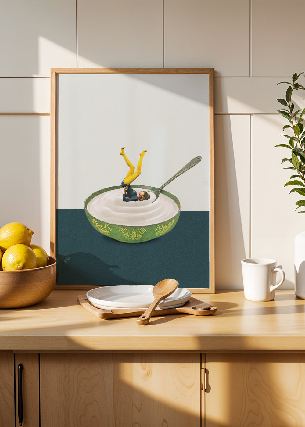Yoga in my yogurt - Framed poster in an interior