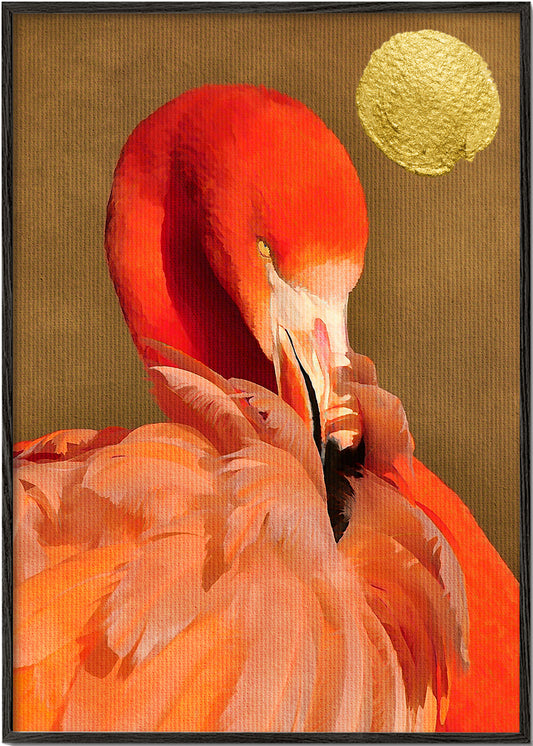 Flamingo with golden sun