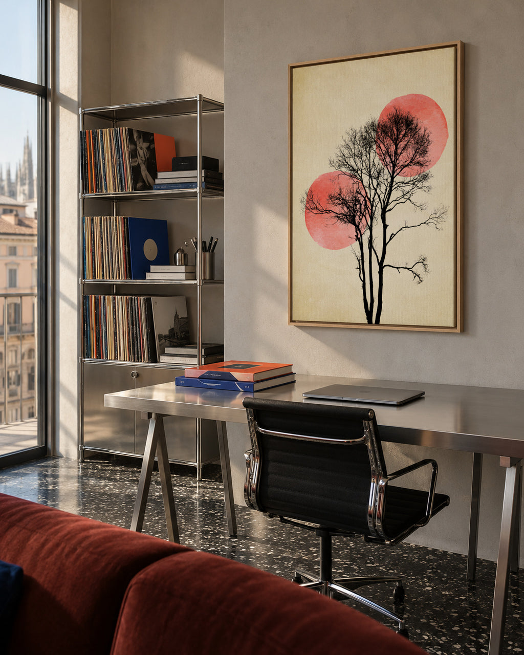 Sun and moon hiding - Framed canvas in an interior