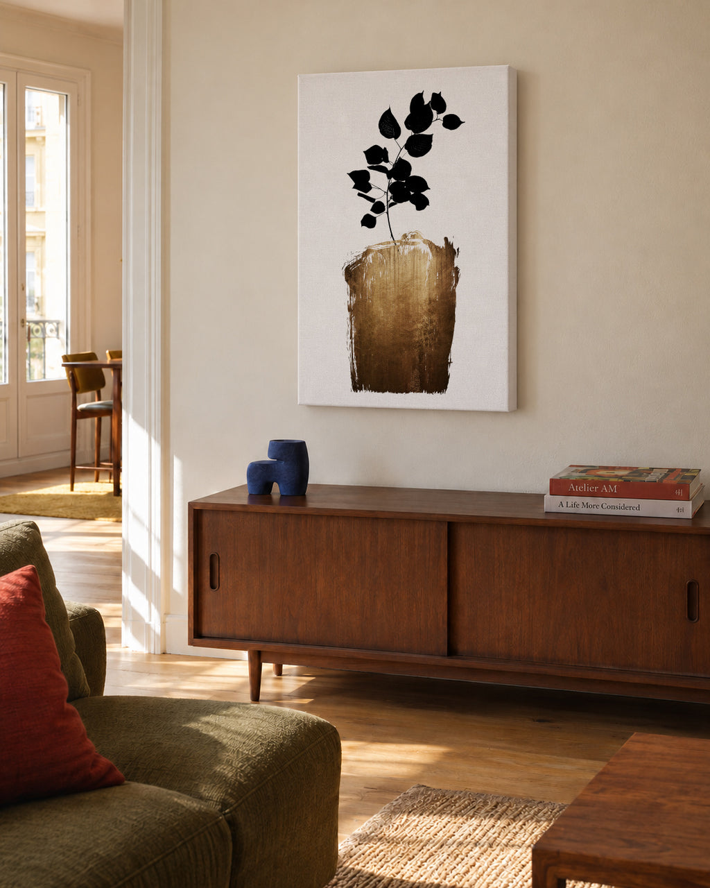 Scabiosa - gold - Unframed canvas in an interior