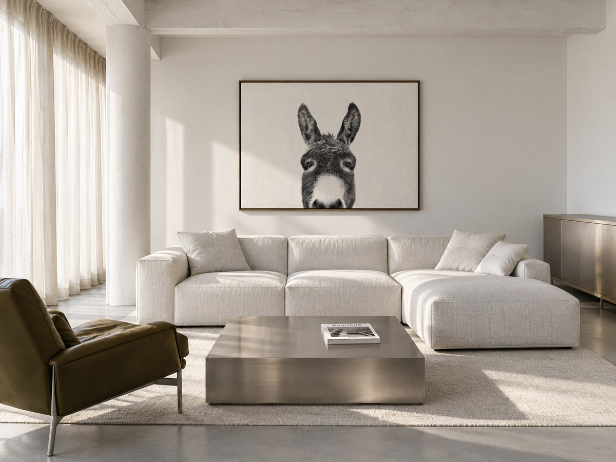 Hey donkey BW - Framed canvas in an interior
