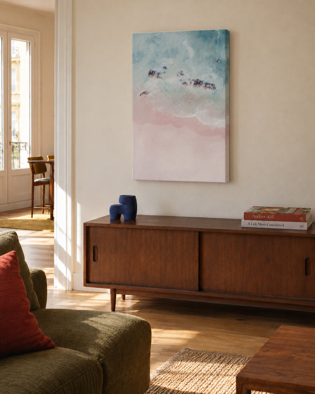 Ocean pink blush - Unframed canvas in an interior