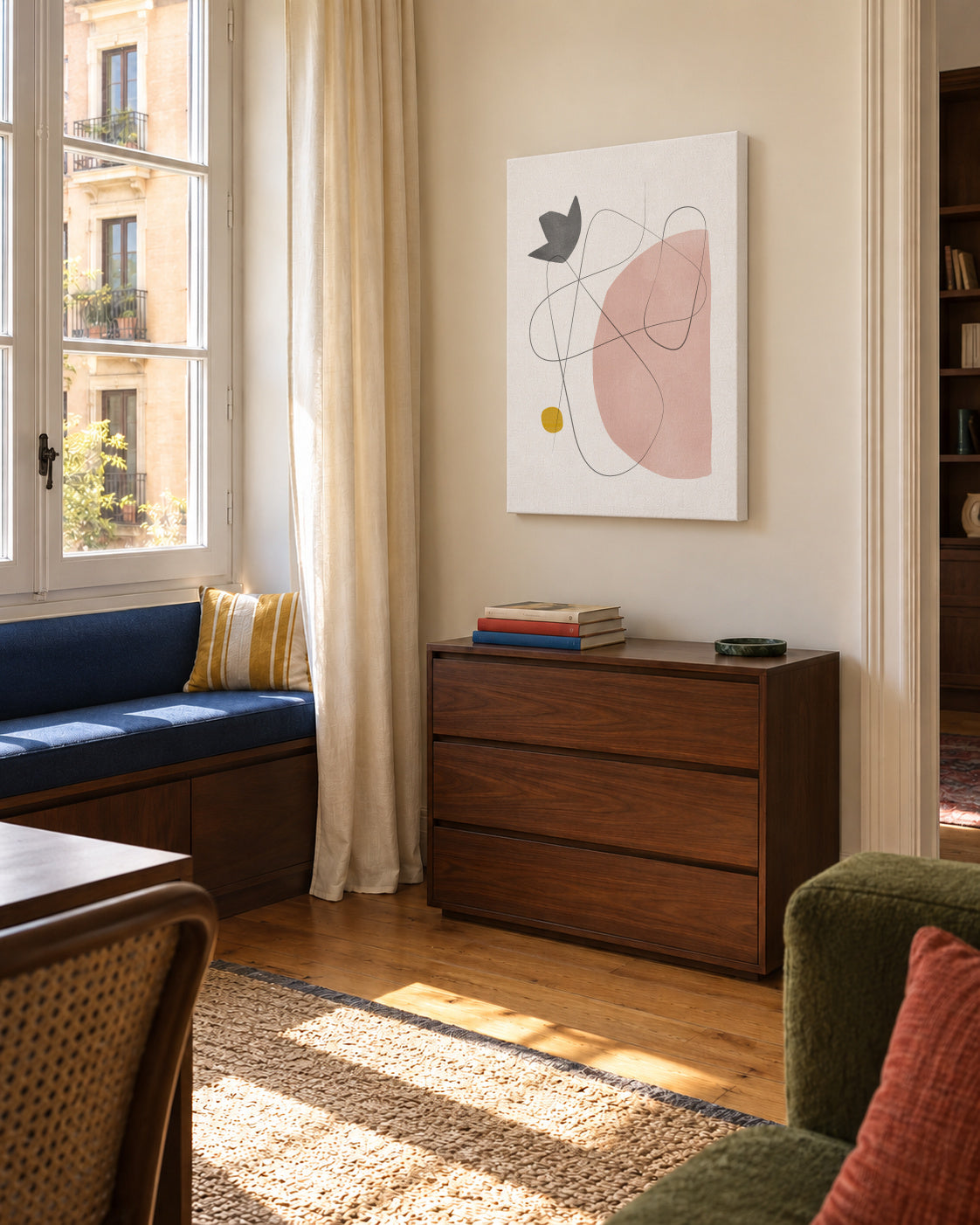 Abstract N2 - Unframed canvas in an interior