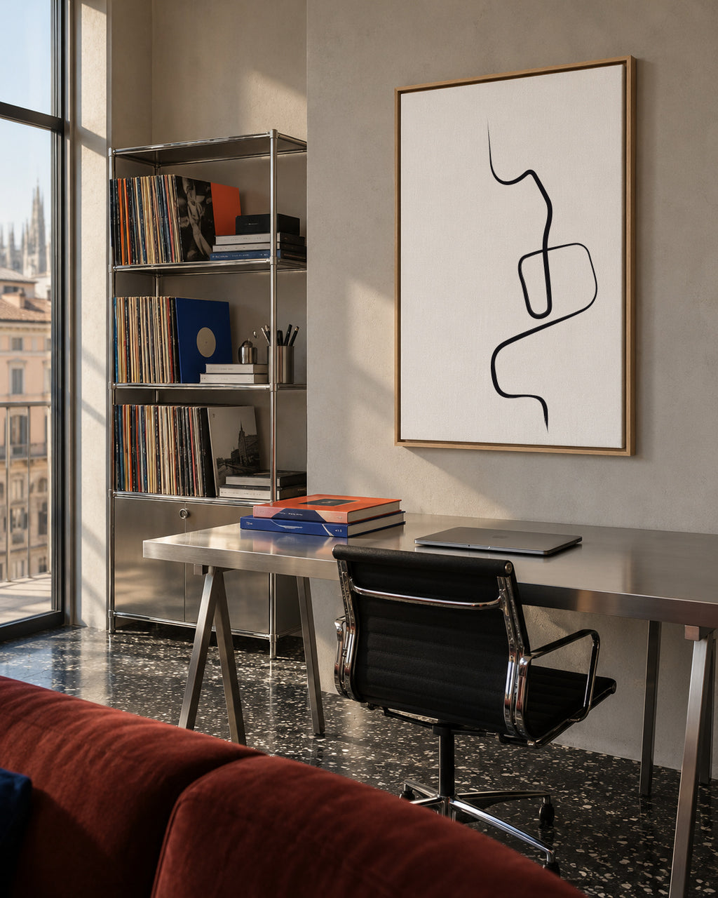 Ink Lines 3 - Framed canvas in an interior