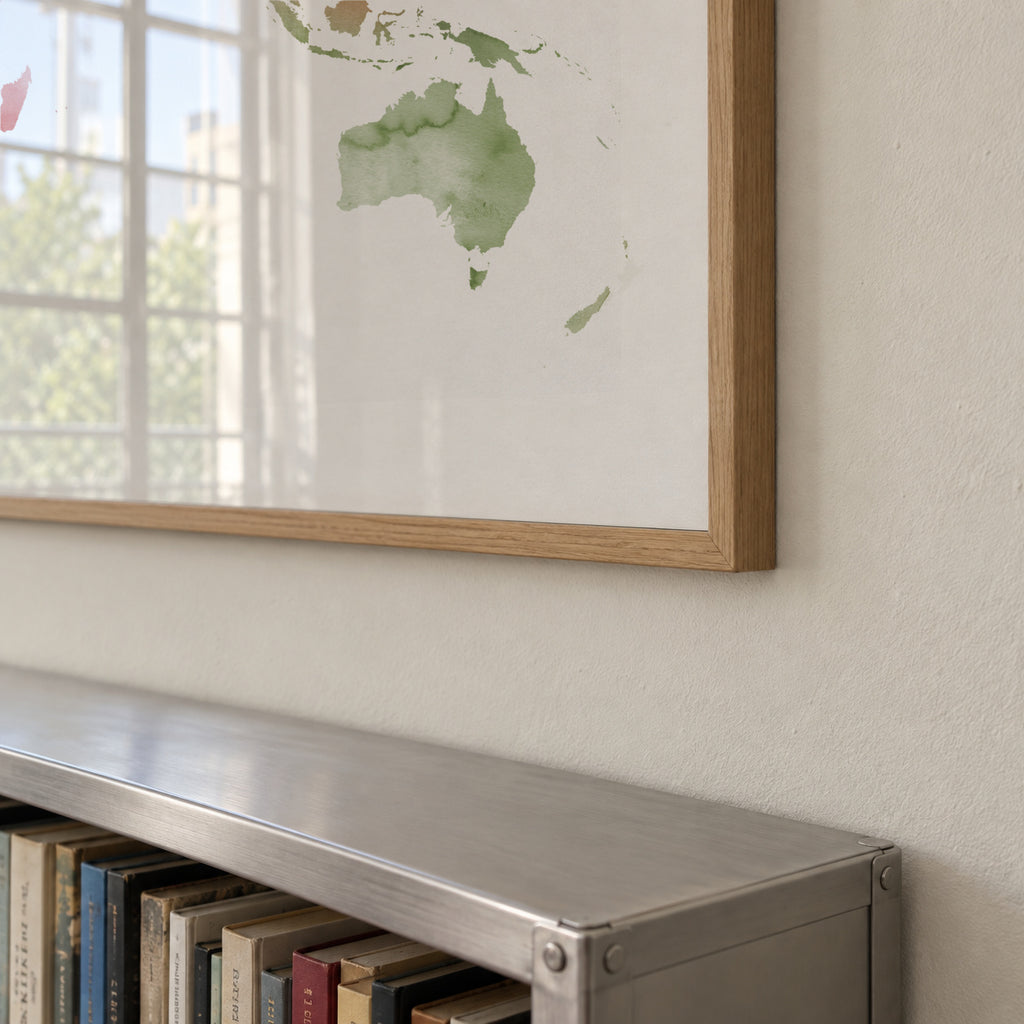 Watercolor World Map - Pastel colors - Framed poster detail