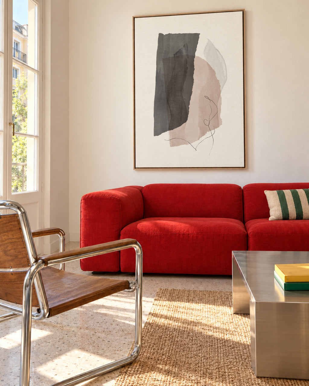 Abstract N 36 - Grey - Framed canvas in an interior