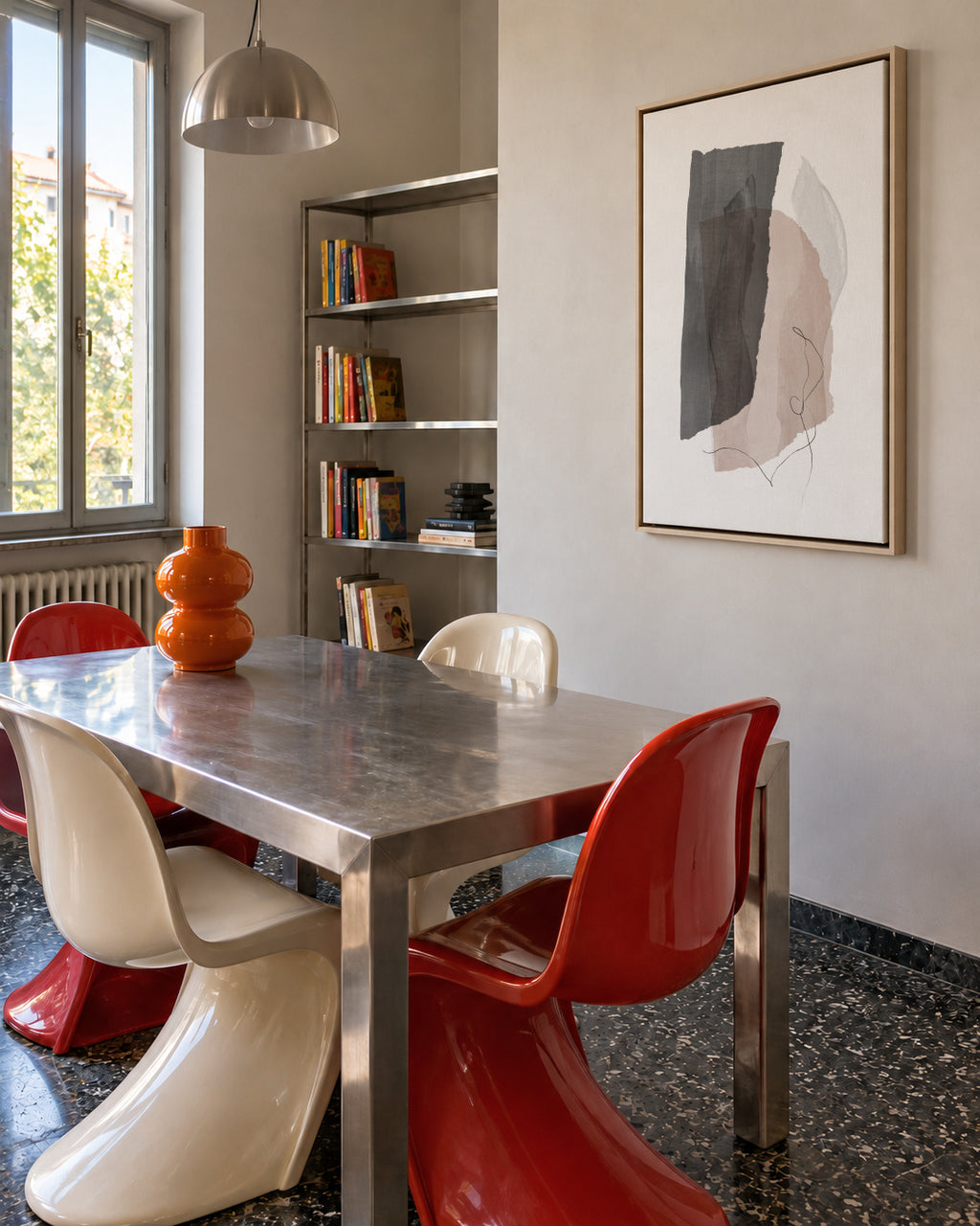 Abstract N 36 - Grey - Framed canvas in an interior
