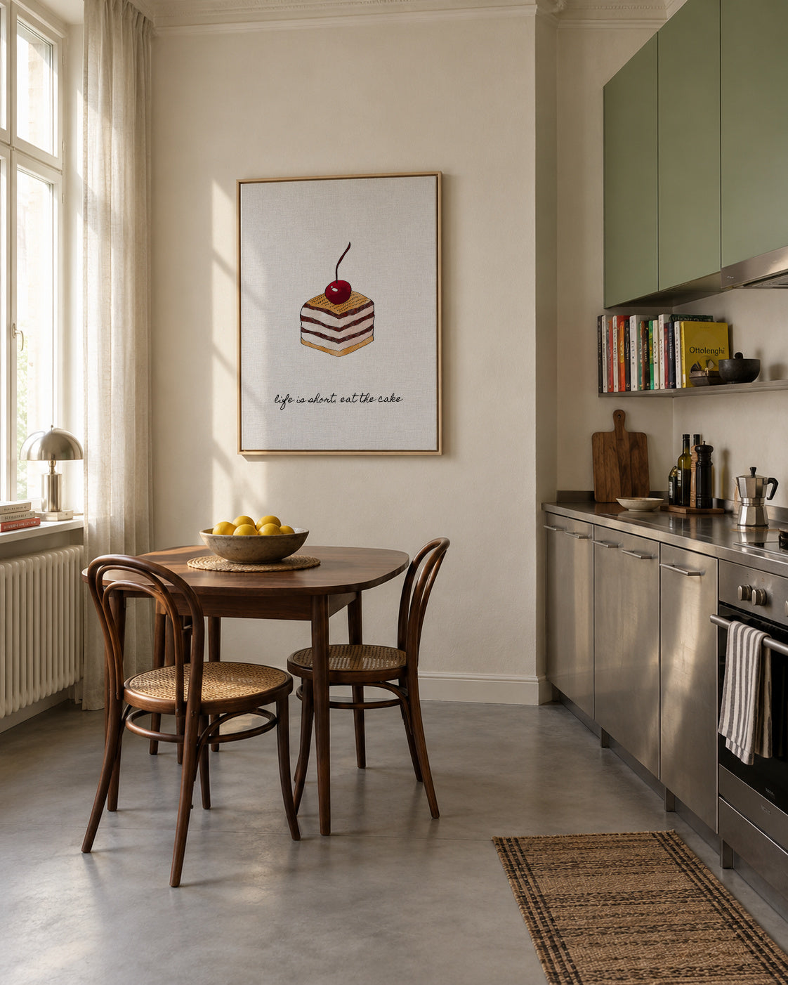 Life is short. Eat the cake - Framed canvas in an interior