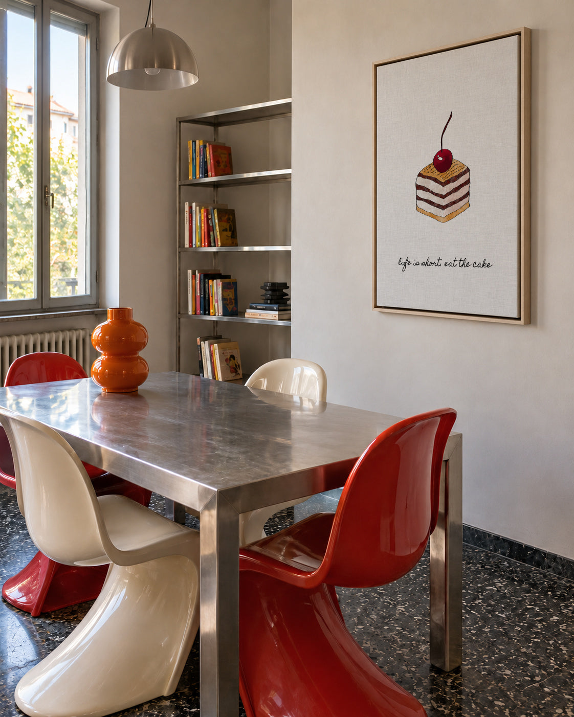Life is short. Eat the cake - Framed canvas in an interior