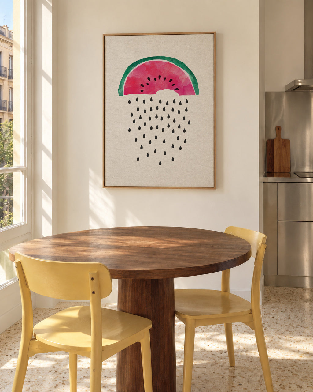 Watermelon rain - Framed canvas in an interior