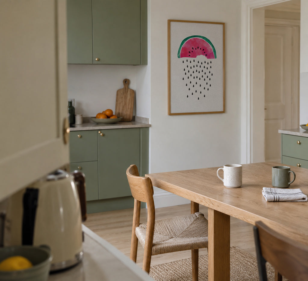 Watermelon rain - Framed poster in an interior