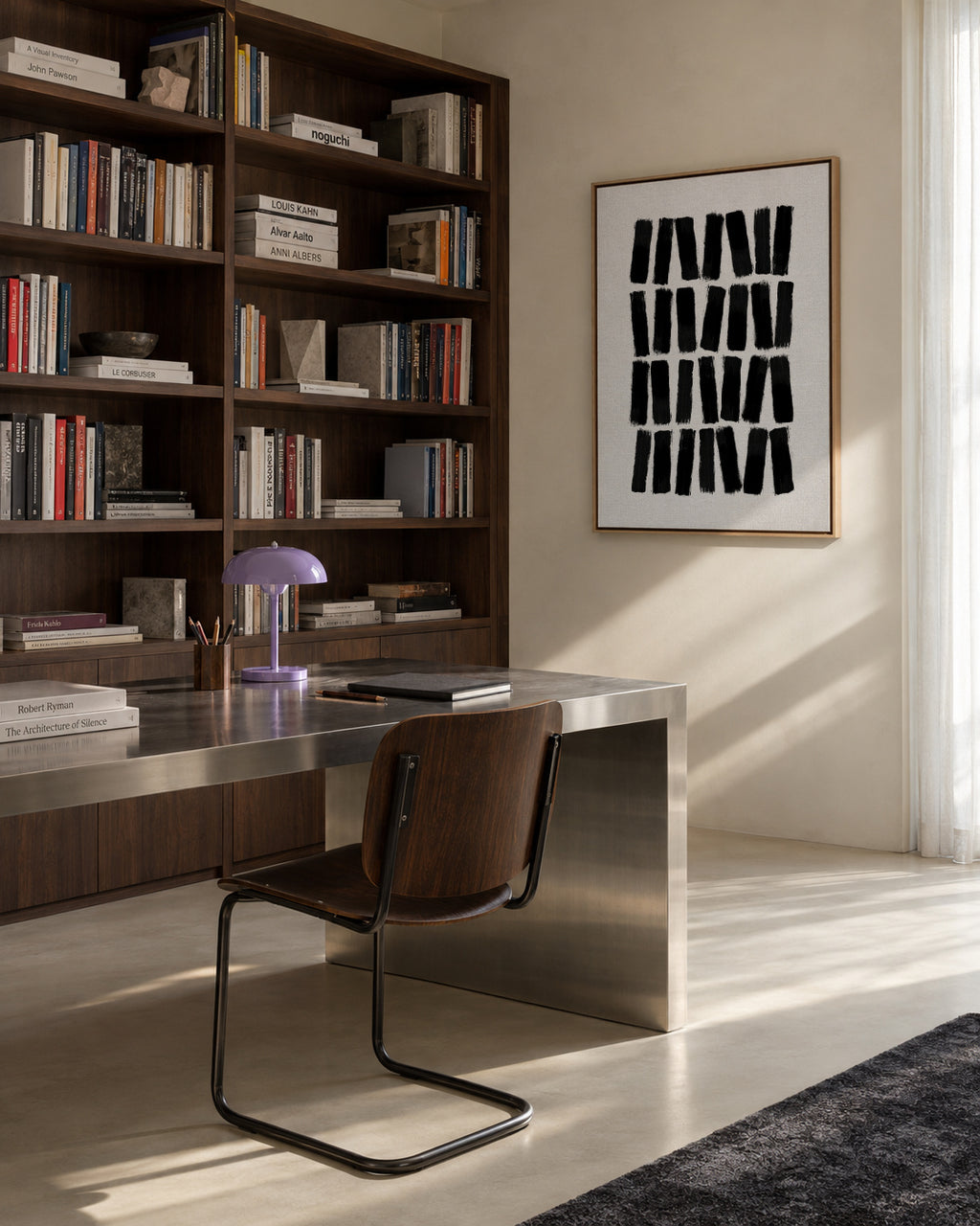 Black Brush Strokes - Framed canvas in an interior