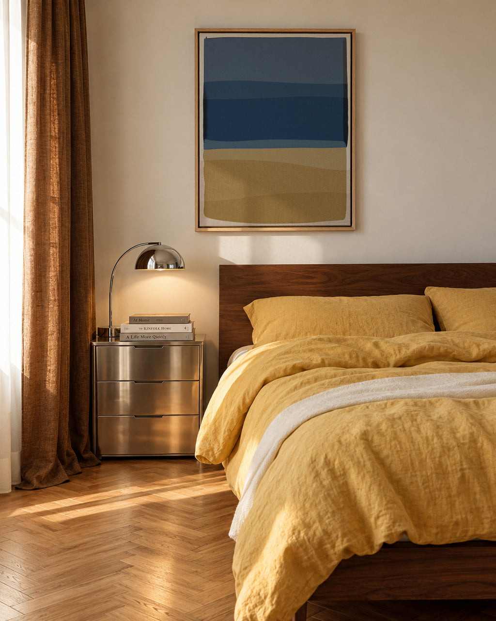 Modern Blue and Yellow - Framed canvas in an interior
