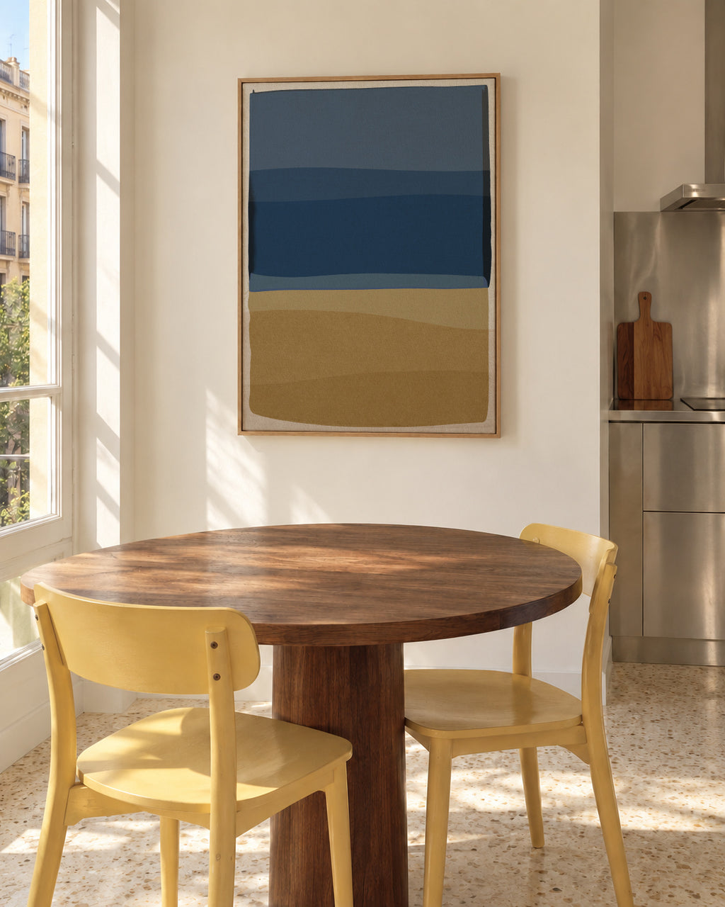 Modern Blue and Yellow - Framed canvas in an interior