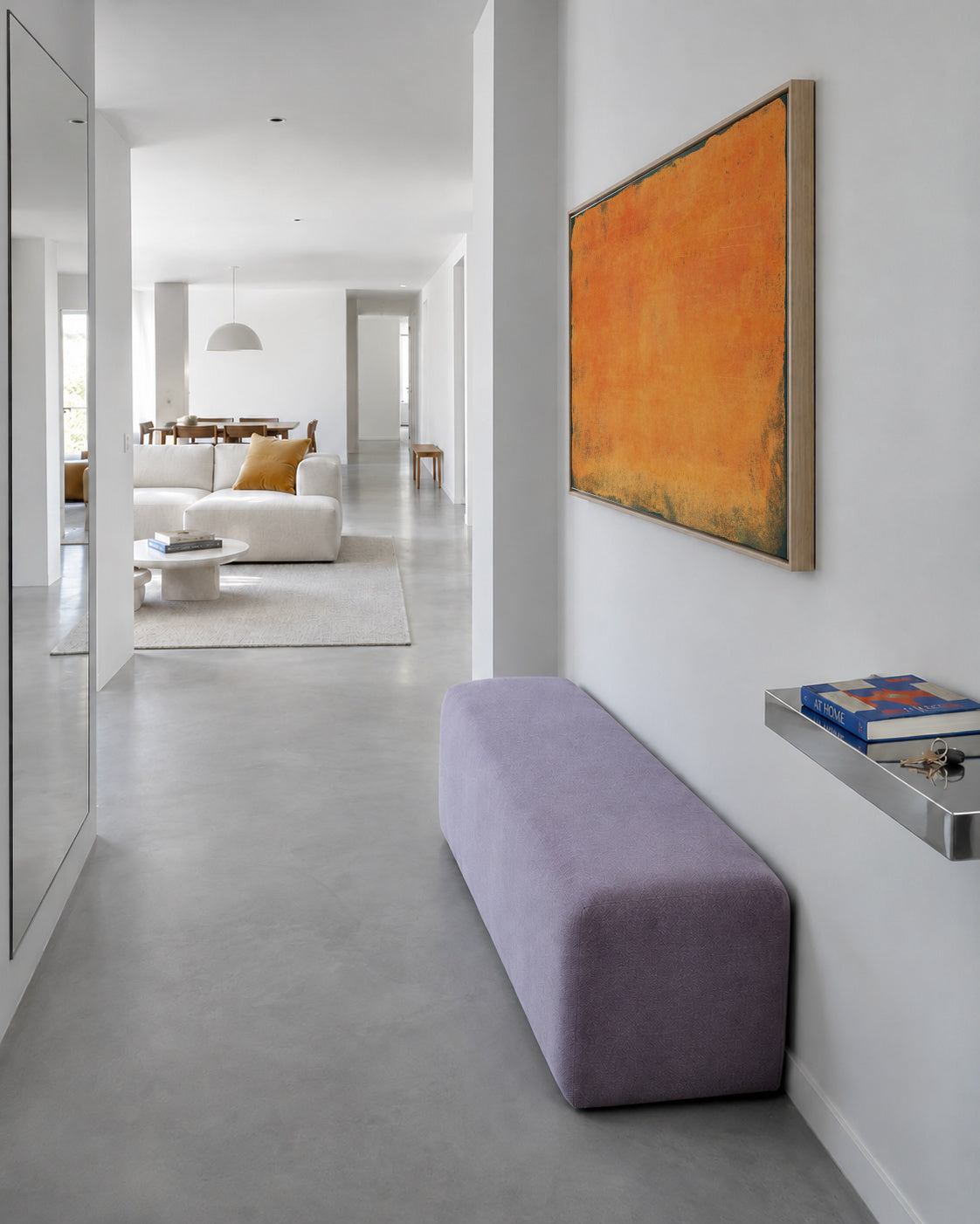 Minimal Orange Abstract Colorfield Painting 01 - Framed canvas in an interior