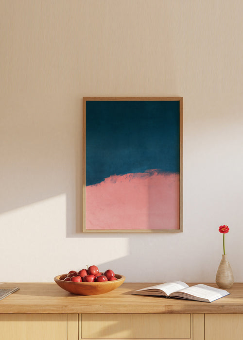 Minimal Landscape Pink and Navy Blue 01 - Framed poster in an interior