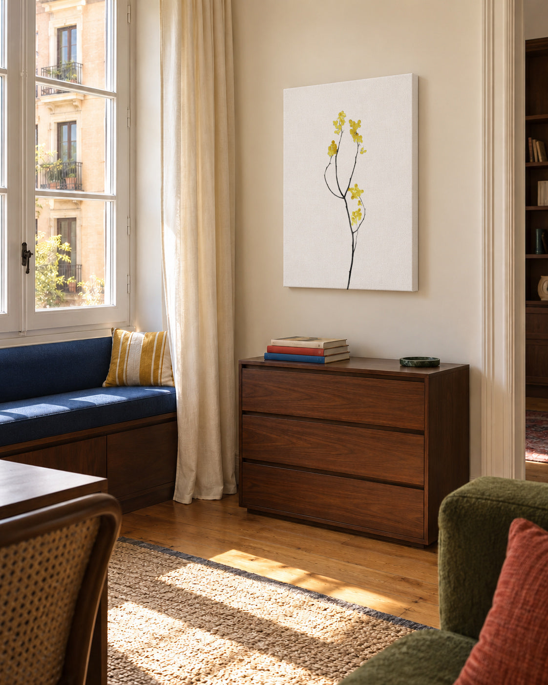 Flower Minimal Black and Gold 09 - Unframed canvas in an interior