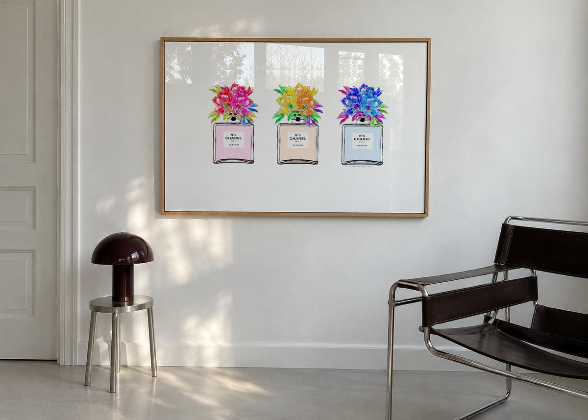 Perfume bottles - Framed poster in an interior