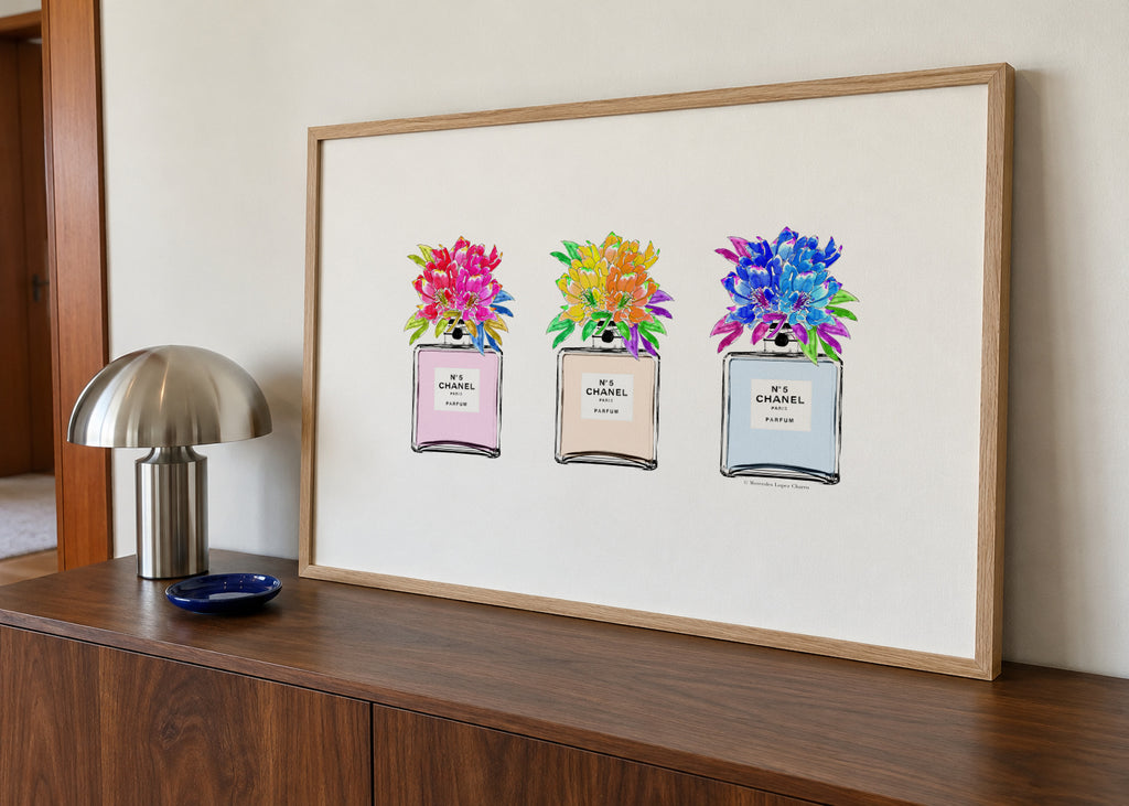 Perfume bottles - Framed poster in an interior