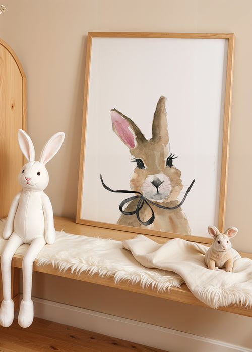 Bunny with bow - Framed poster in an interior