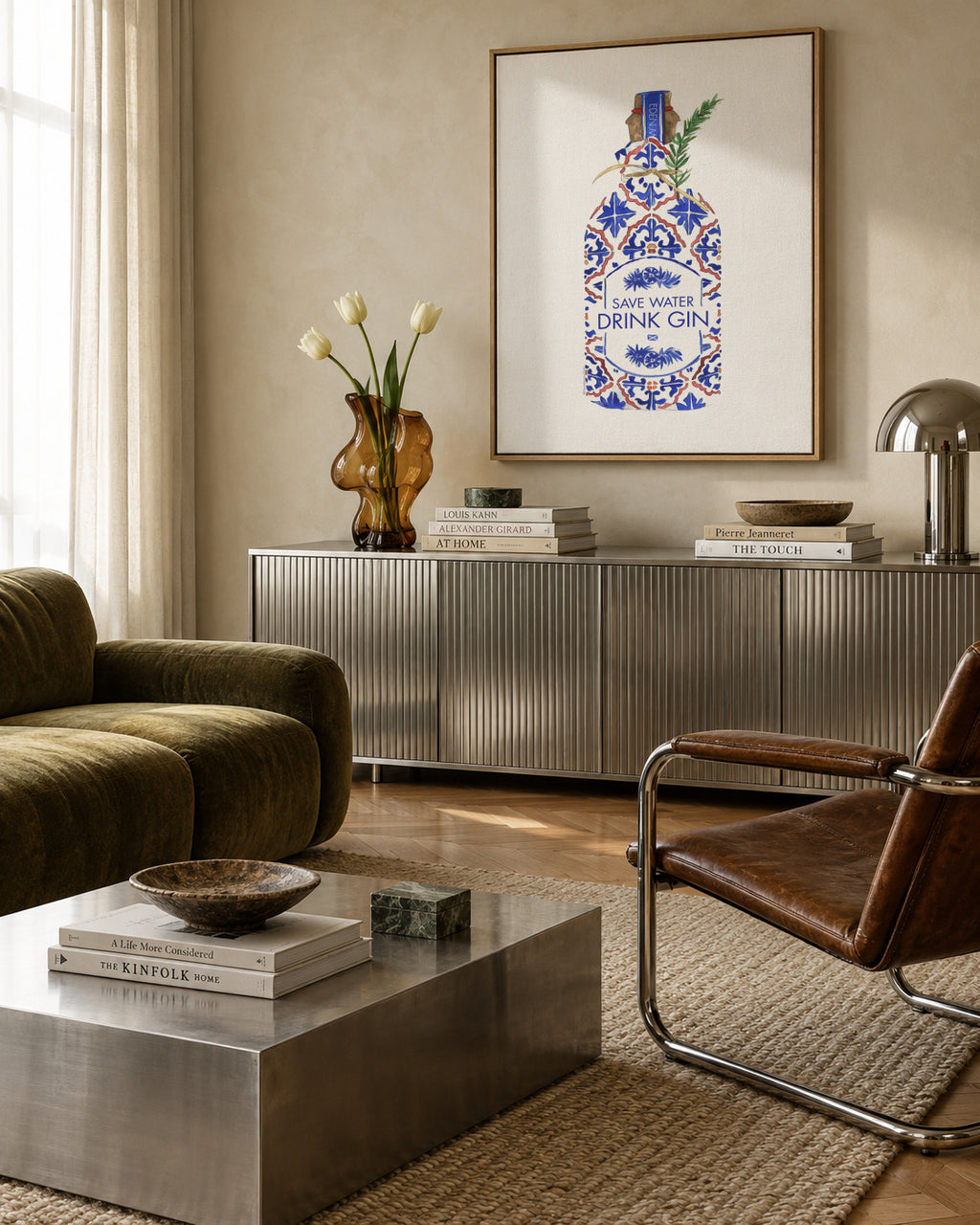Save water drink gin - Framed canvas in an interior