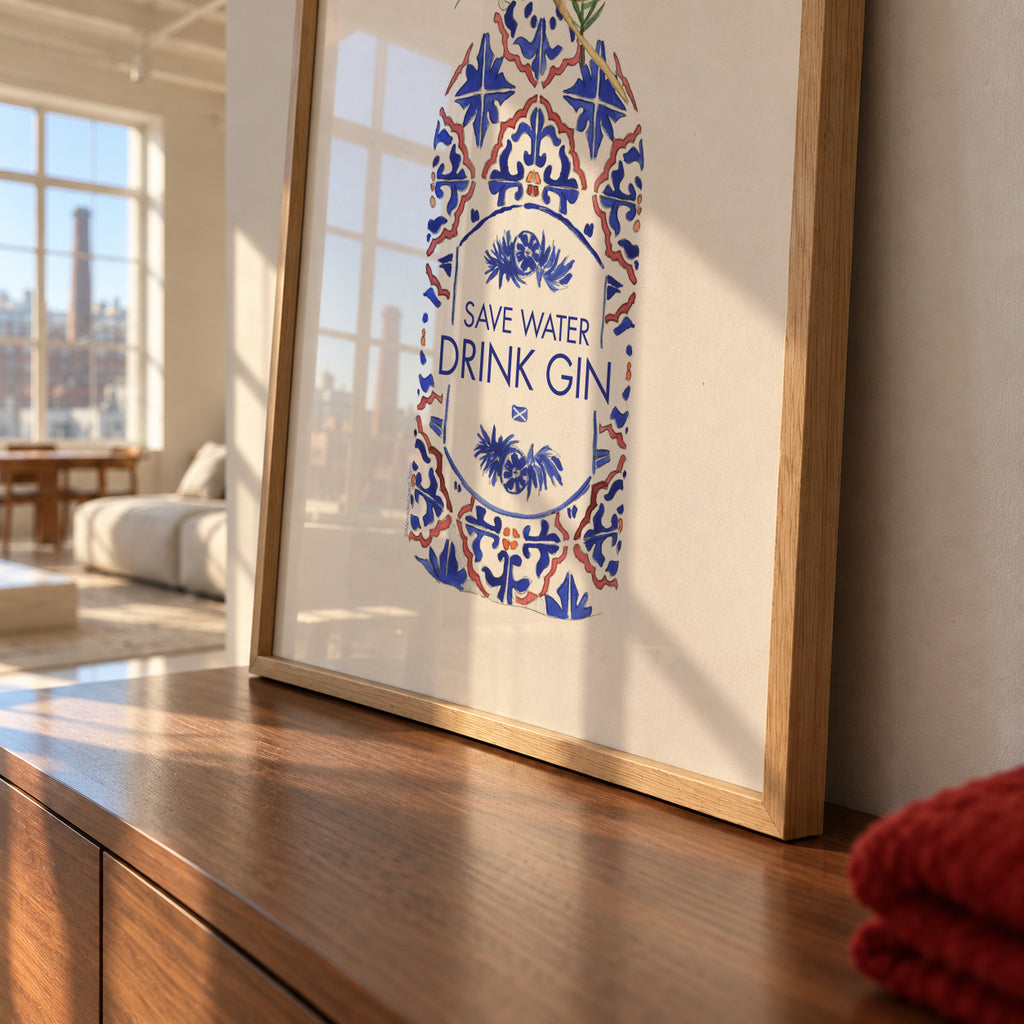 Save water drink gin - Framed poster detail