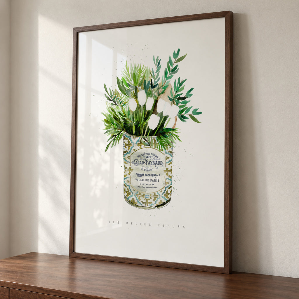 White Tulips Vintage Can - Framed poster detail
