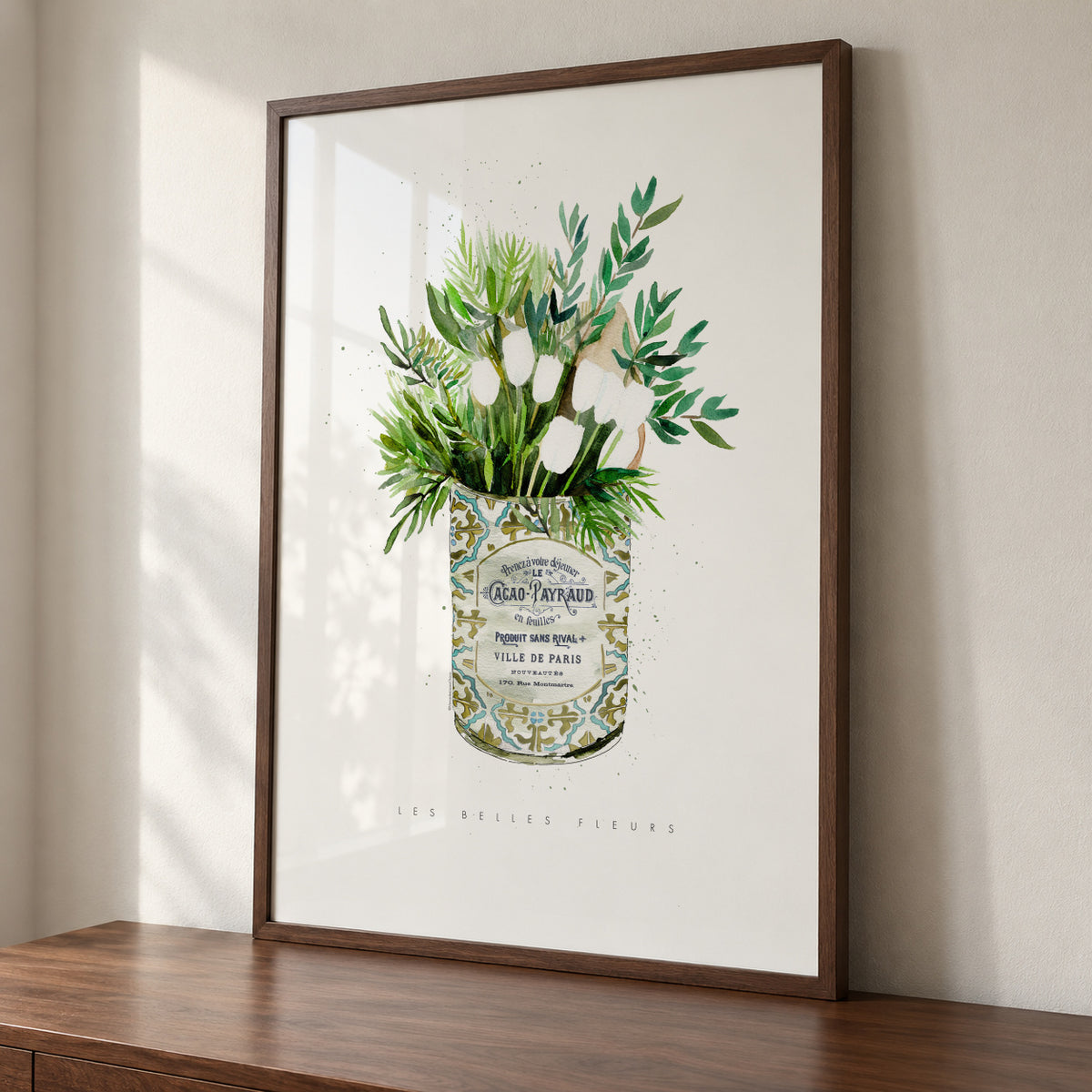 White Tulips Vintage Can - Framed poster detail