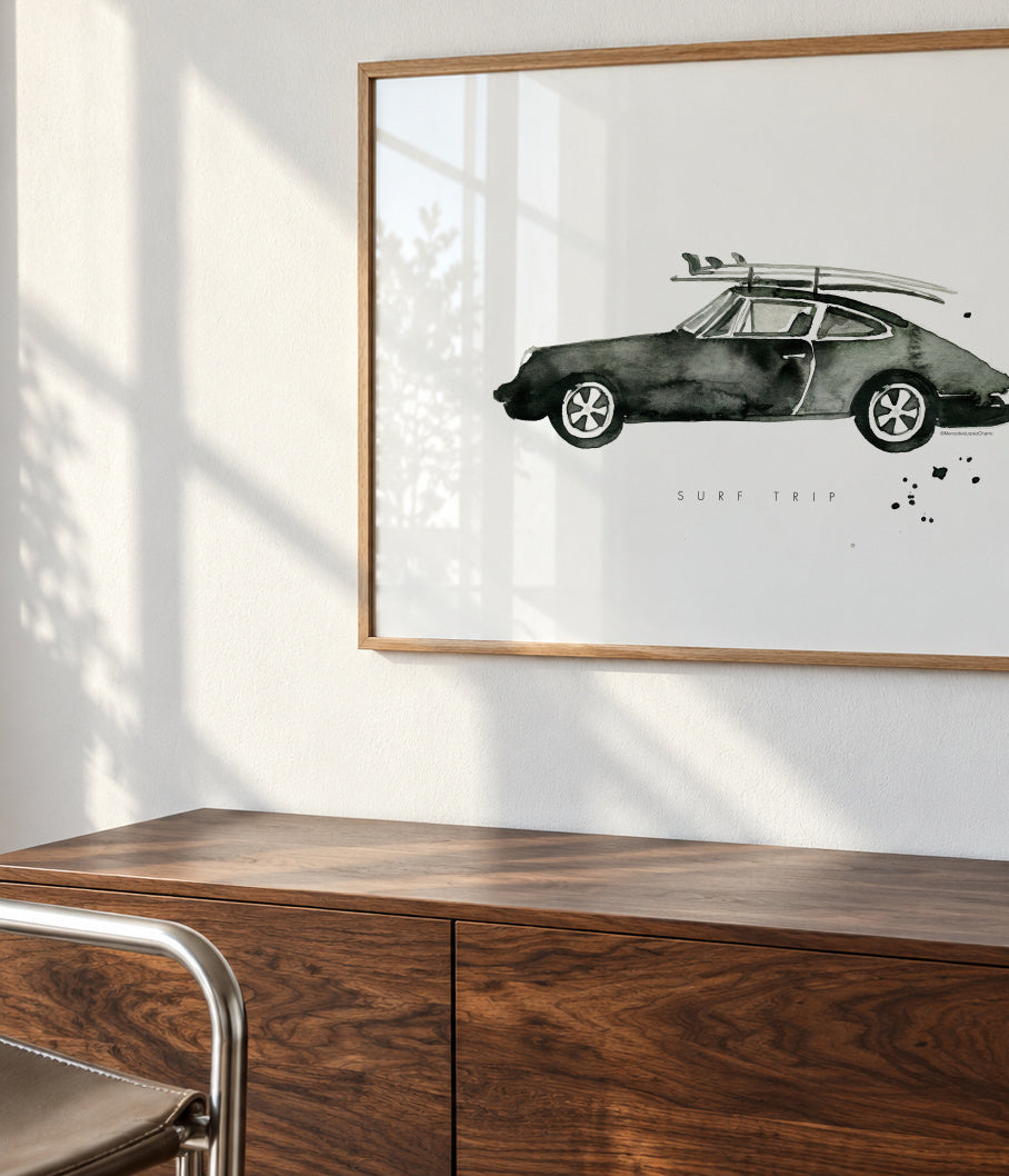 Surf Trip Porsche - Framed poster detail