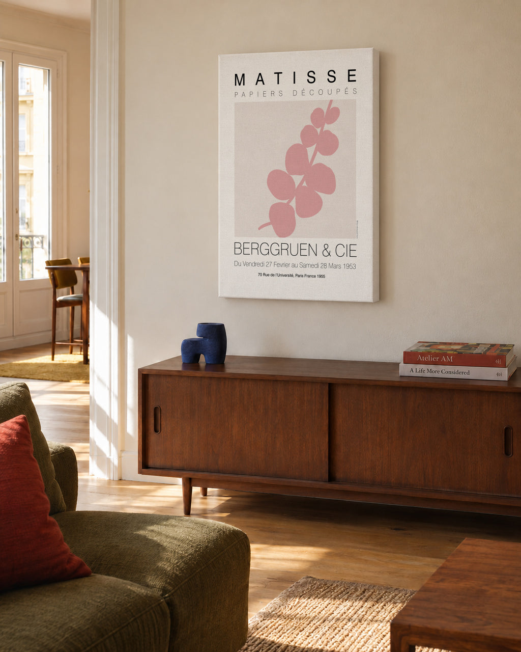 Matisse Single Leaf Pink - Unframed canvas in an interior