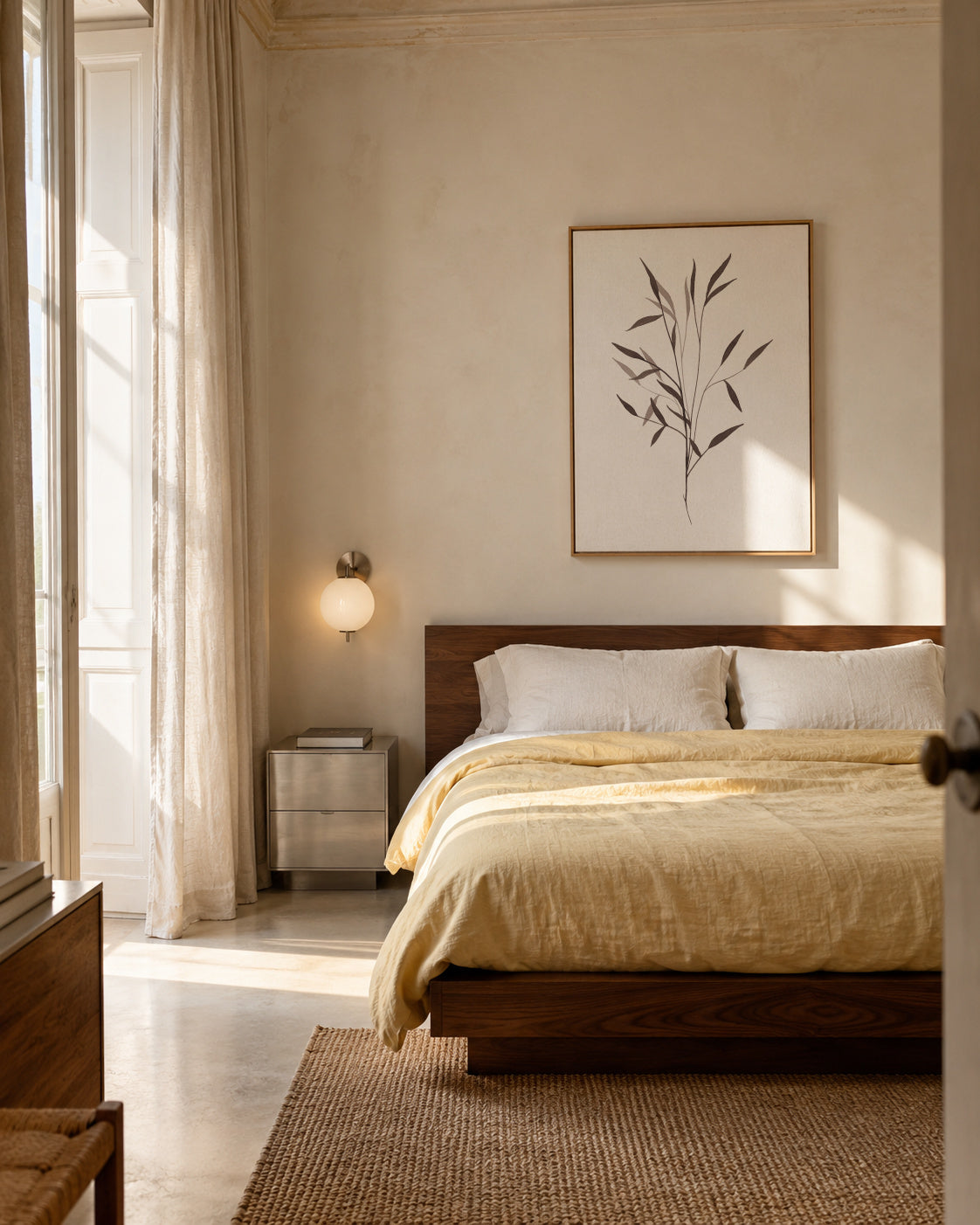 Black leaf - Framed canvas in an interior