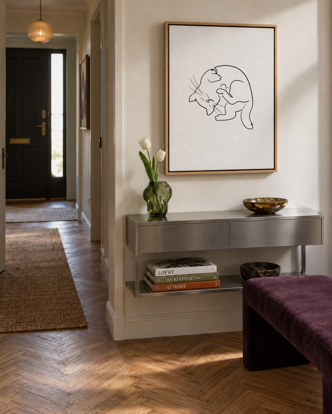 Cat Line No.1 - Framed canvas in an interior