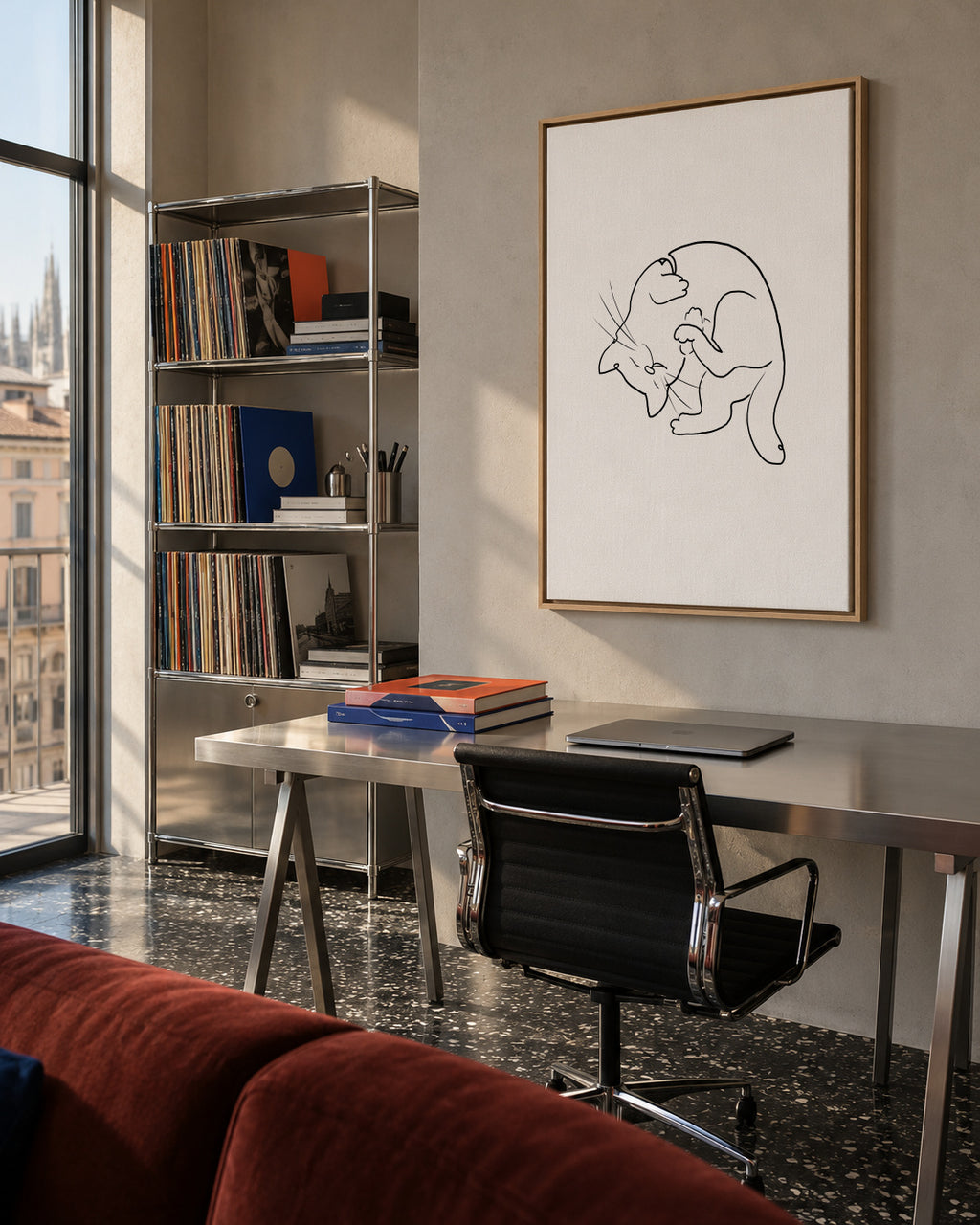 Cat Line No.1 - Framed canvas in an interior
