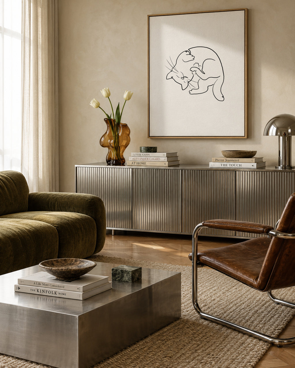 Cat Line No.1 - Framed canvas in an interior