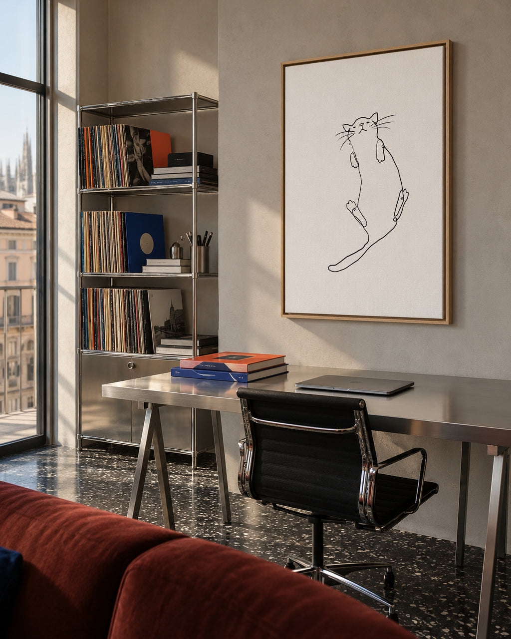 Cat Line No.2 - Framed canvas in an interior