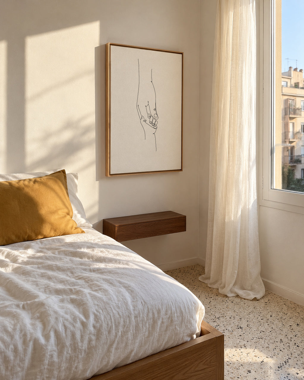 Line Art Babyhand - Framed canvas in an interior