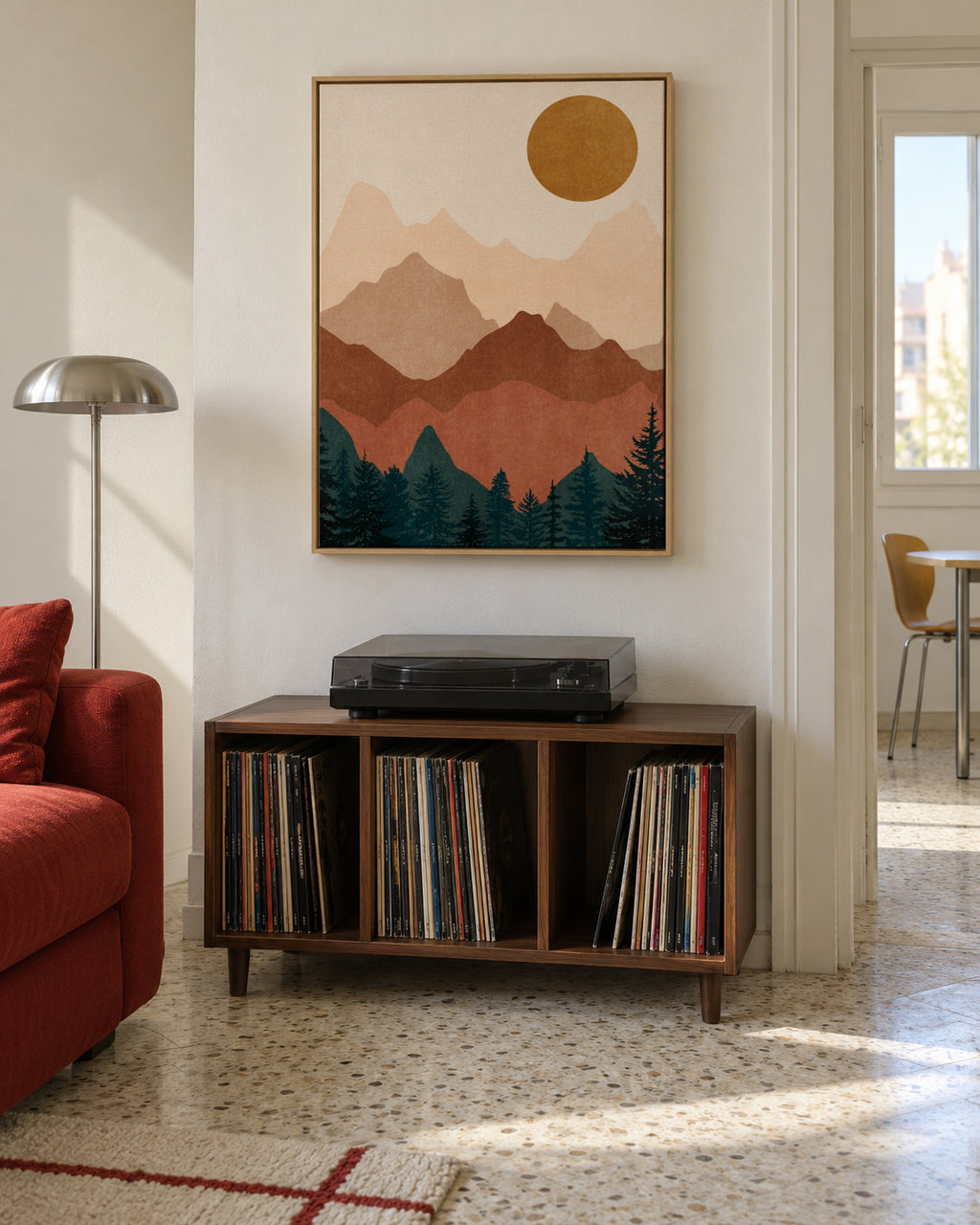Sunset Peaks 2 - Framed canvas in an interior