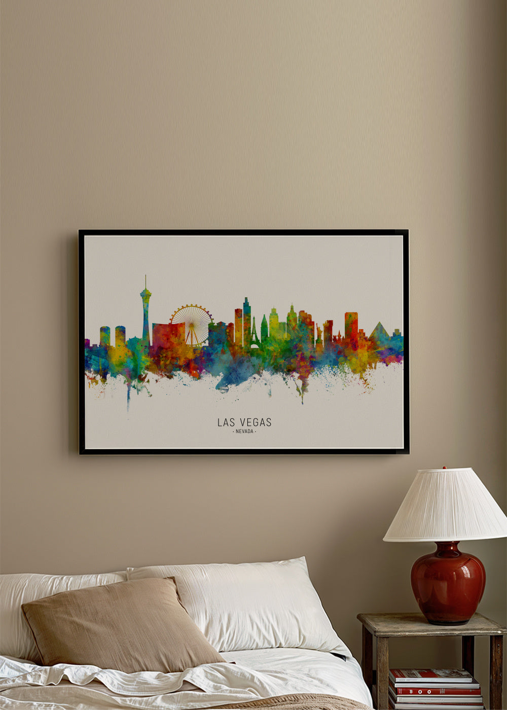Las Vegas Skyline multicolor - Framed poster in an interior