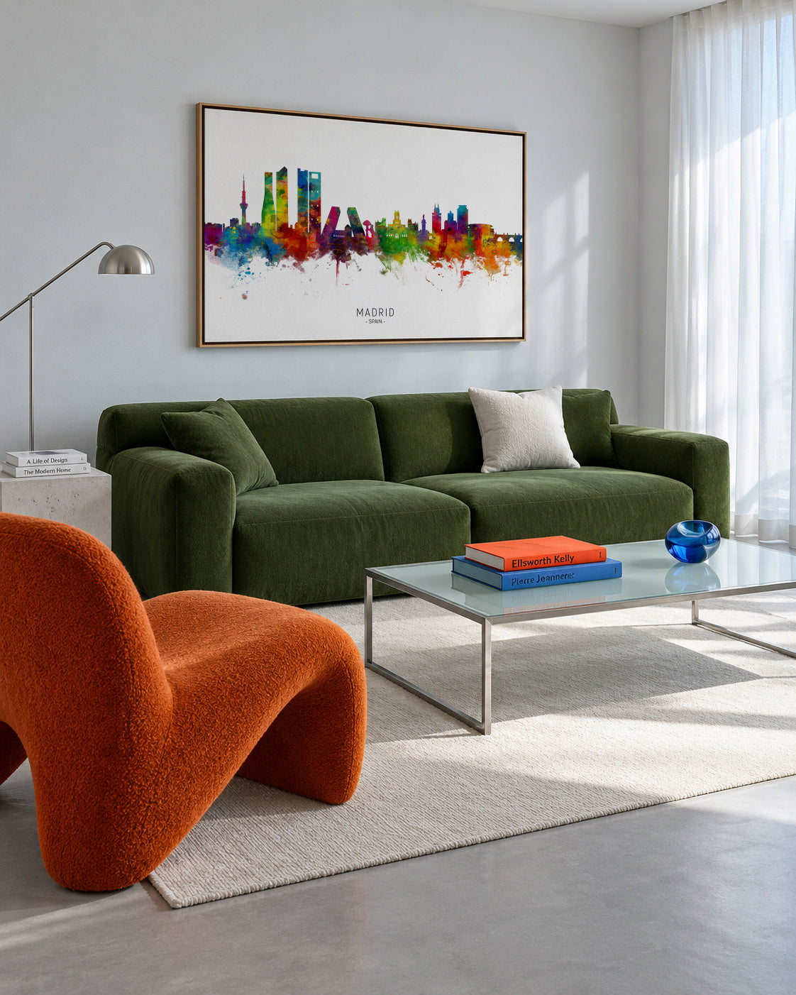 Madrid Skyline multicolor - Framed canvas in an interior