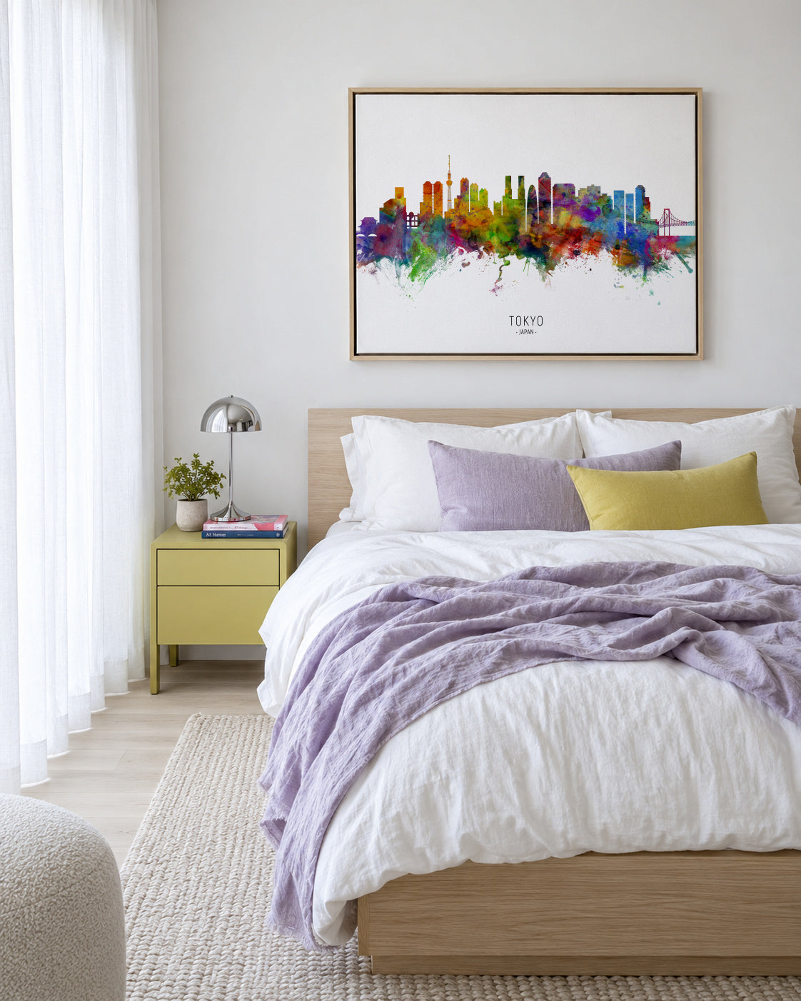 Tokyo Skyline multicolor - Framed canvas in an interior