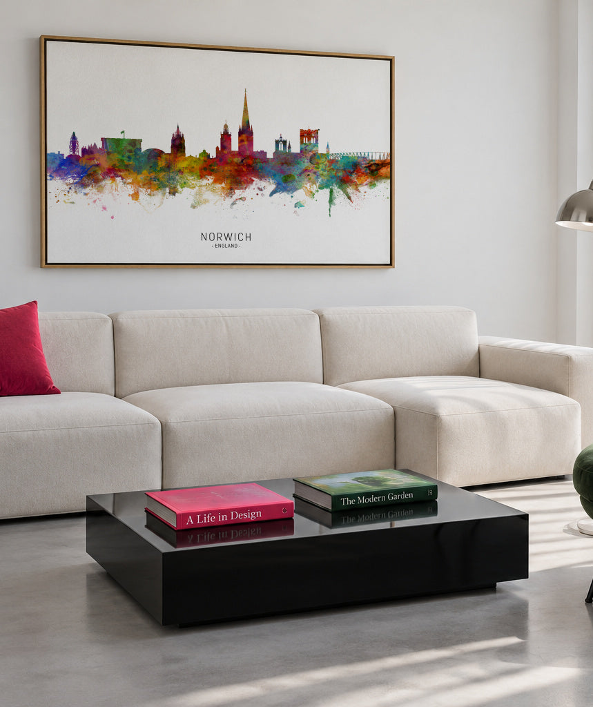 Norwich Skyline multicolor - Framed canvas in an interior