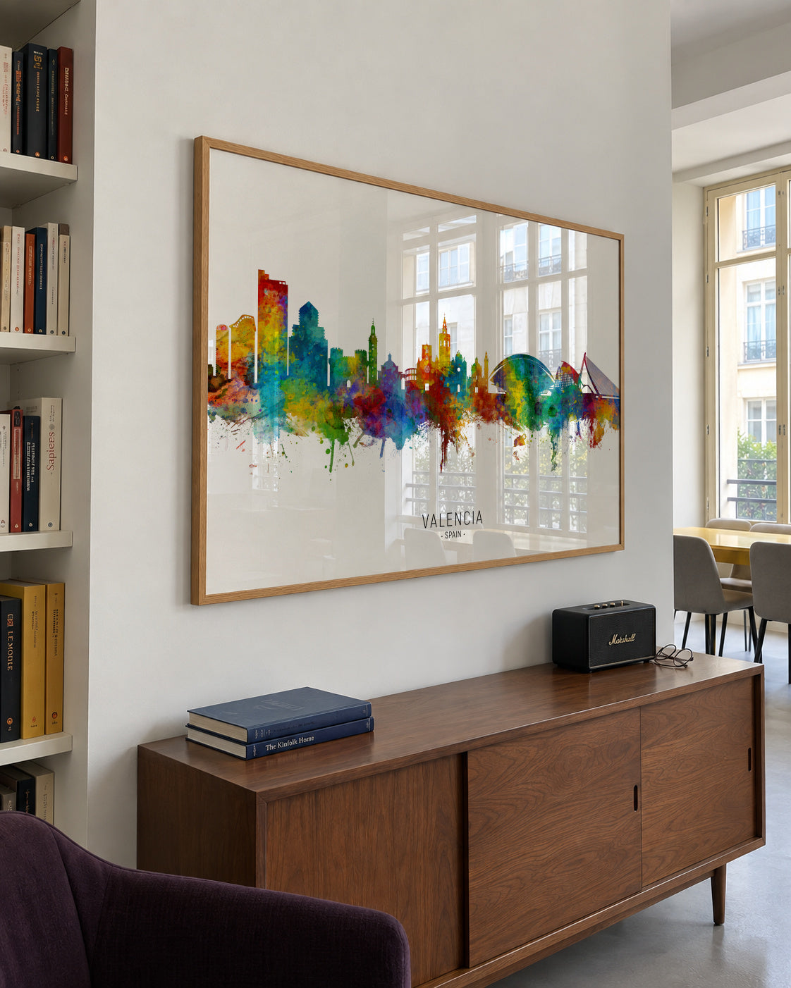 Valencia Skyline multicolor - Framed poster in an interior