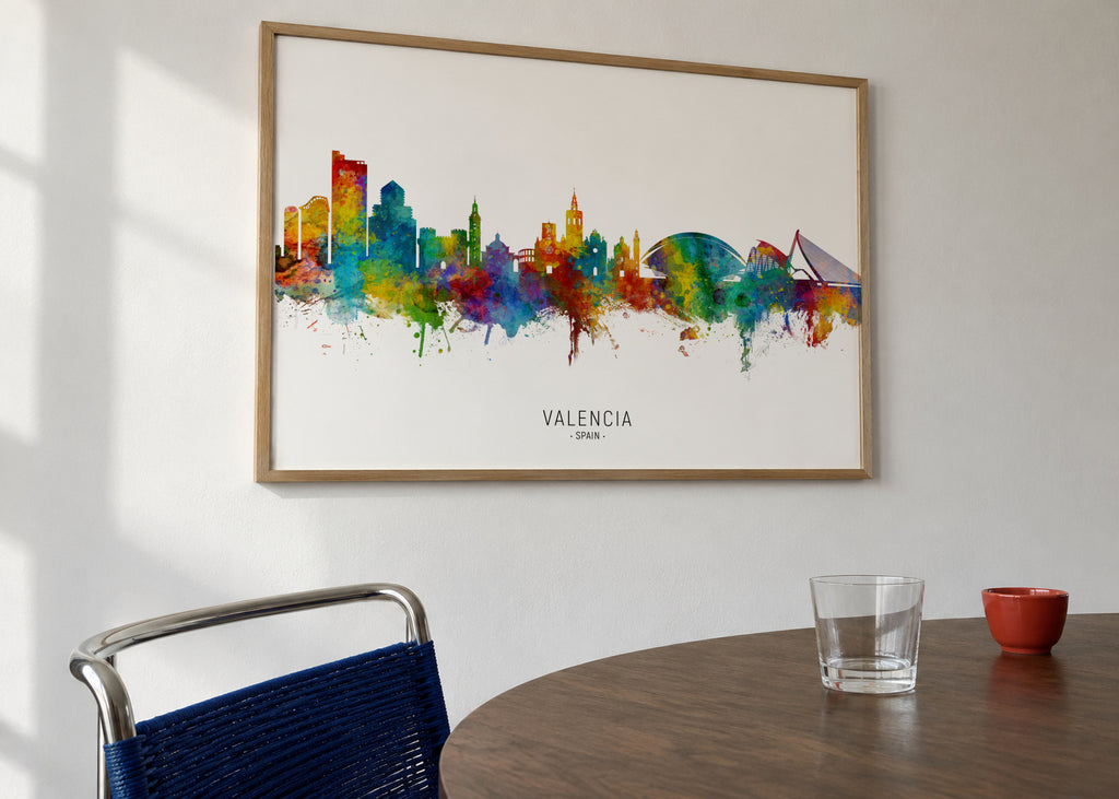 Valencia Skyline multicolor - Framed poster in an interior
