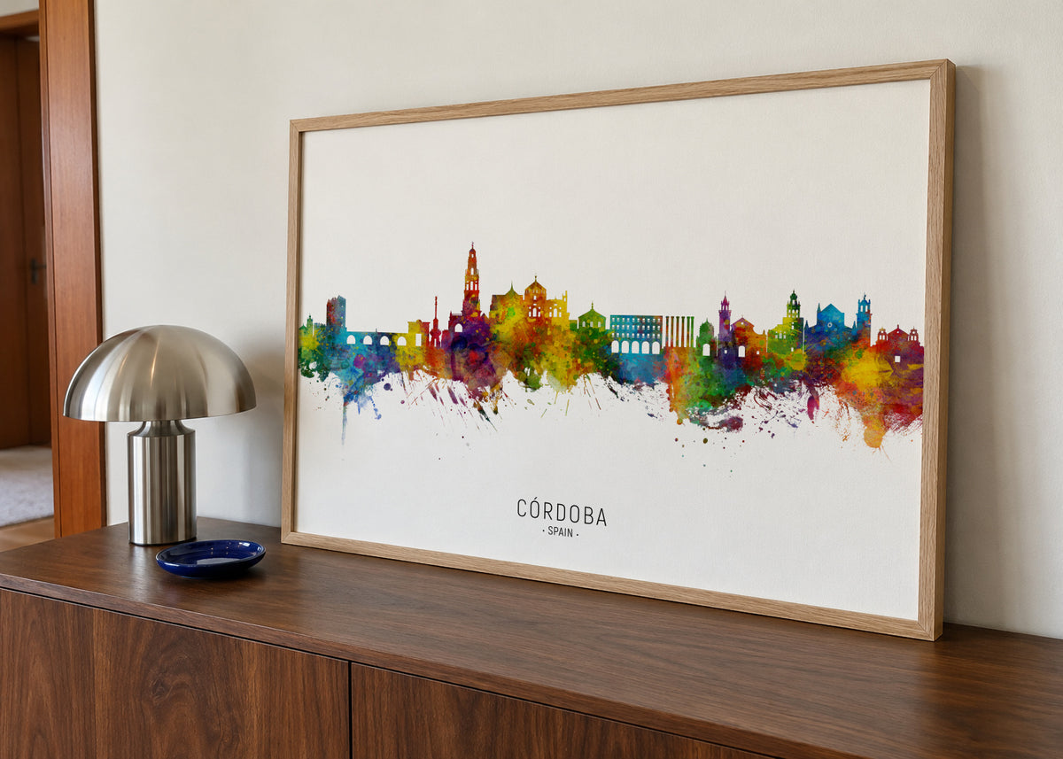 Córdoba Skyline multicolor - Framed poster in an interior
