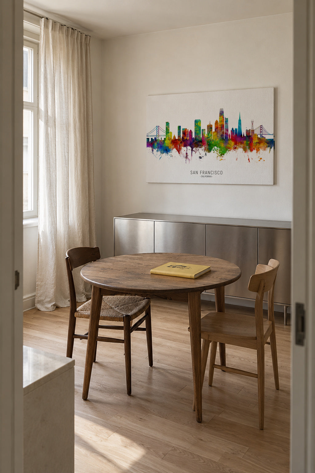 San Francisco Skyline multicolor - Unframed canvas in an interior